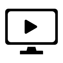 Black and white illustration of a monitor with a play button