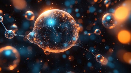 Abstract Molecular Network - Interconnected Spheres with Glowing Nodes and Lines.