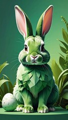 Rendered bunny art in a vibrant green, facing the viewer