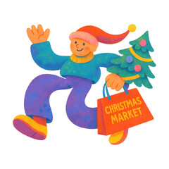 Fototapeta premium PNG Festive shopper with Christmas tree