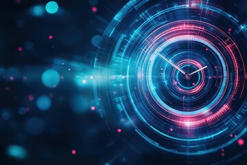 Fototapeta premium Futuristic digital interface concept with glowing circular patterns and dynamic light effects representing technology innovation and modern cyber systems