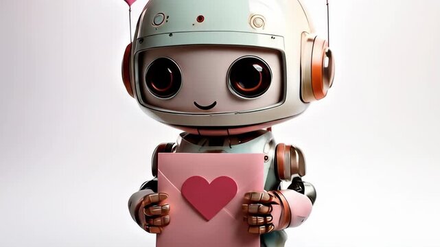 Valentine's Day Robot Holding Heart-Shaped Letter Expressing Love with a Futuristic Touch