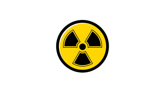 A clear and prominent yellow and black radiation symbol on a plain white background, indicating a hazard.