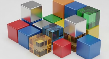 Obraz premium Abstract Geometric Cubes Composition of Various Materials and Colors