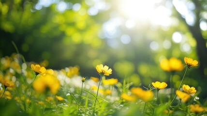 Radiant wildflowers bask in the warmth of the sun on a tranquil summer meadow