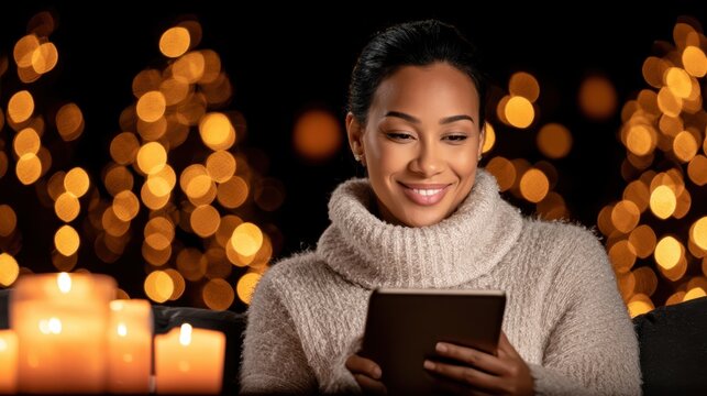 Cozy evening reading home digital content warm atmosphere close-up view relaxation and joy