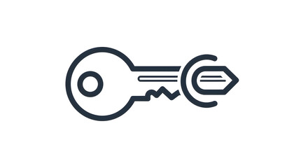 A minimalist vector graphic of a key, featuring a circular bow and a stylized, modern blade design.
