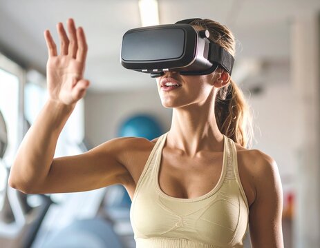 Athlete using VR headset for interactive workout - Powered by Adobe