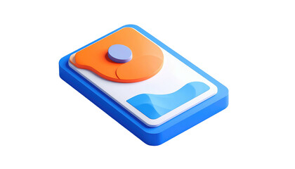 Isometric 3D render of abstract colorful shapes in a blue frame, with smooth lighting on black