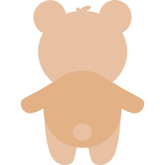 Simple Flat Design of a Cute Teddy Bear Facing Away with Rounded Ears and a Small Tail on a Transparent Background