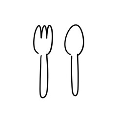 シンプルなフォークとスプーンの線画イラスト