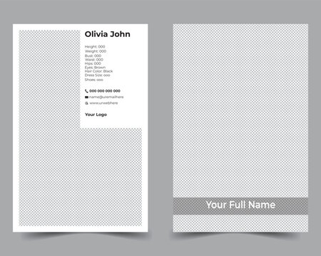 Minimalist Model Comp Card Template Vector