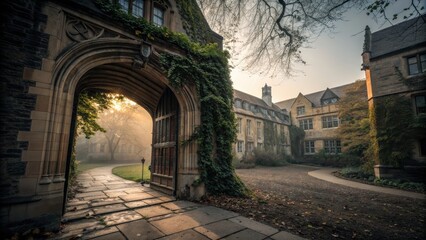 Ivy-Covered Gate to Historic University Courtyard