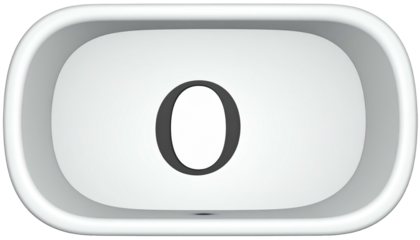 Stylized letter "O" in gray against a concave white shape, appearing simple and clean with black backdrop