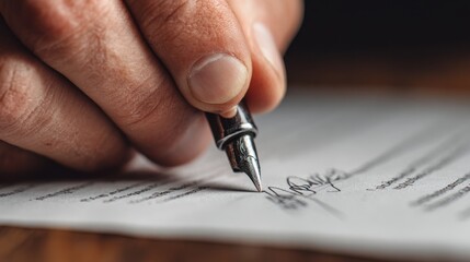 Close Up of Hand Signing Document with Pen on Paper in Professional Setting