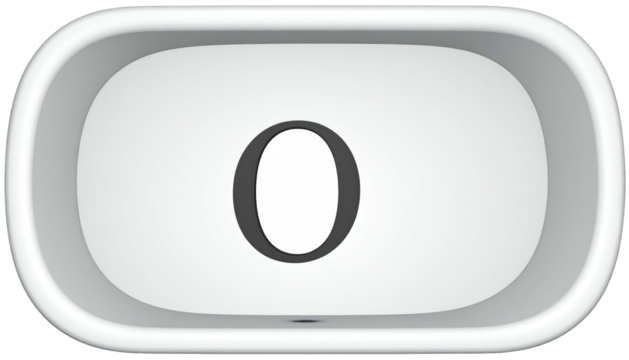 Stylized letter "O" in gray against a concave white shape, appearing simple and clean with black backdrop