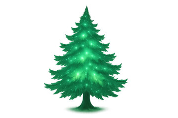 Obraz premium Christmas tree stands with glowing green lights and sparkles, portraying a cheerful festive holiday season on a transparent background
