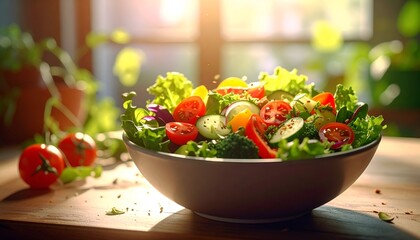 Fresh Colorful Salad Bowl with Cherry Tomatoes and Lettuce in Natural Light