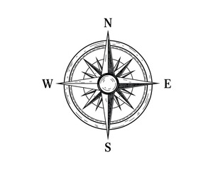 Compass rose navigation symbol Hand drawn sketch of compass for maps or marine travel