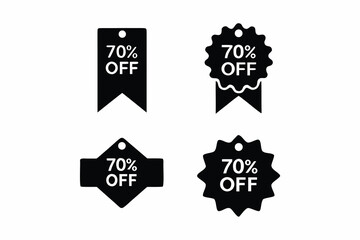 70 percent off discount badge silhouette vector illustration, isolated on white background