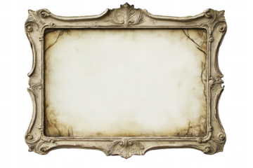 Ornate vintage frame with aged parchment isolated on a transparent background