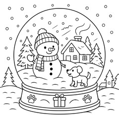 Christmas Snow Globe coloring pages for kids! Features adorable winter scenes and festive designs. Perfect for holiday classroom fun, creative activities, and relaxing coloring for grades K–3.