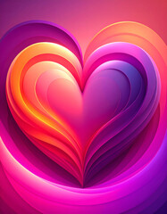 Abstract gradient vertical background with colorful  layered heart in orange and purple tones for a vivid romantic design