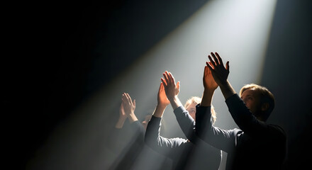 People clapping in silhouette under spotlight during Grammy Awards  