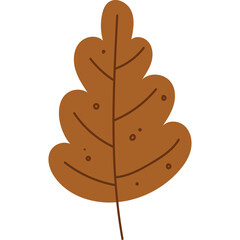 Simple Hand Drawn Autumn Leaf Brown Color With Dark Veins And Small Dots Transparent Background