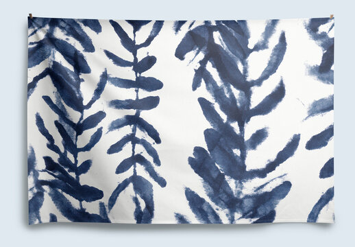 Abstract Navy Blue Leaf Pattern Cloth Mockup Psd