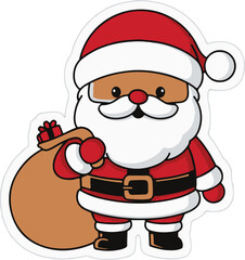 Flat Vector Portrait of Smiling Happy Santa Claus Showing Like Sign with Thumb. Cartoon Christmas Santa Claus Sticker Icon, Isolated Vector Illustration, Front View