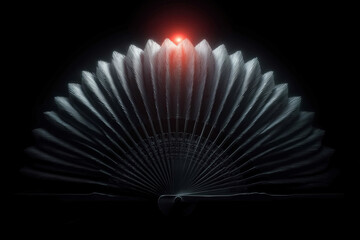 Abstract feather design with red light highlight on dark background