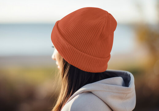 Cozy Autumn Beanie Mockup Outdoor Fashion Psd