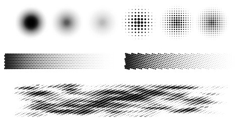 Halftone gradients. Dotted gradients, fine dot sprays, and seamless halftone dot backgrounds. modern
