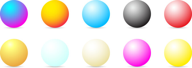 Colorful 3D Gradient Spheres Set on Transparent Background. Gradient Color Balls Spheres Collection