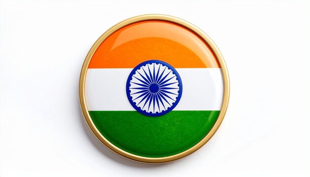 A circular badge-style rendering of the Indian flag