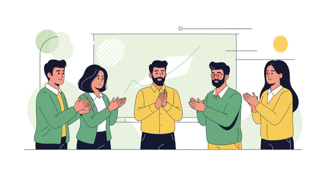Business Team Celebrating Success With Applause After A Presentation With A Growth Chart