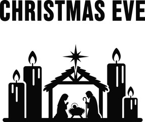 Christmas eve illustration with nativity scene and candles perfect for holiday cards and festive designs
