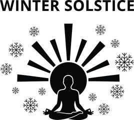 Winter solstice with person meditating to celebrate shortest day and return of light