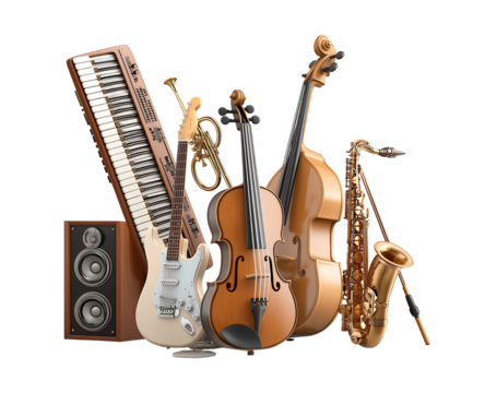 Diverse Collection of Musical Instruments: Symphony of Sound isolated on a transparent background