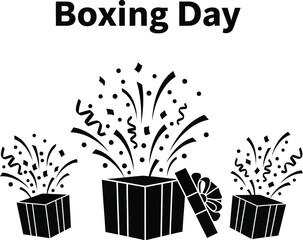 Silhouette illustration of gift boxes with confetti for boxing day, holiday concept