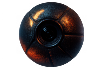 Futuristic sci-fi surveillance camera sphere depicting ai vision technology and security monitoring on transparent background