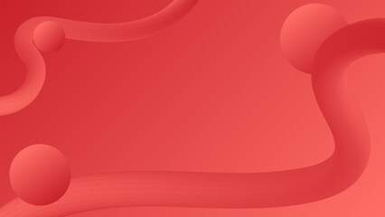 abstract red gradient background with flowing 3d lines and spheres with copy space