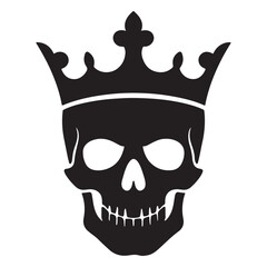 Silhouette of a skull topped with a regal crown vector illustration