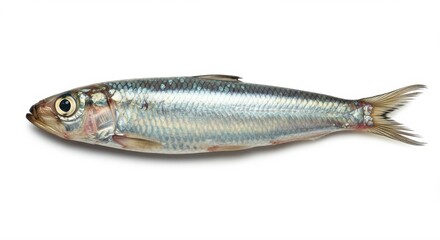 Single Sardine: A detailed macro shot of a solitary sardine, displaying the iridescent scales and the characteristic body shape, a showcase of aquatic life.