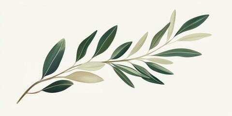 A branch with olive leaves, isolated on a white background, with a soft focus effect.