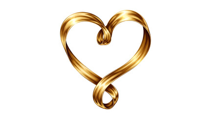Golden Ribbon Heart Shape Design Element isolated PNG with Transparent Background