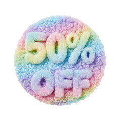 Colorful 50 percent off sale discount badge isolated on white background