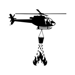 Helicopter fighting wildfire with transparent background