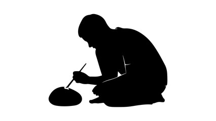 Person crafting with gourd with transparent background